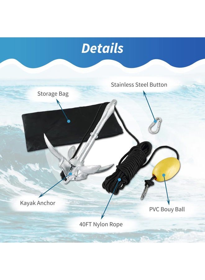 weyleity 1.5kg Kayak Anchor with 12meters/39.37feet6mm Rope, Folding Grapnel Anchor, Boat Anchor with Foldable Claw for Kayak Canoes Jetski Waterski - Image 3