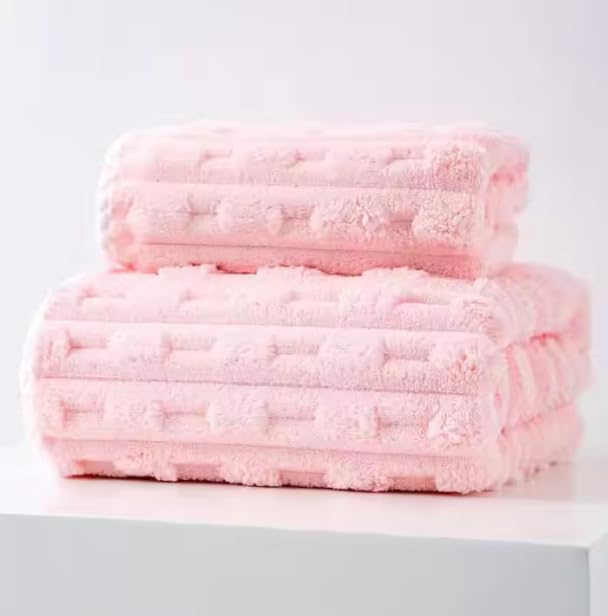 Home-Cloud HomeCloud Luxury CottonMicrofiber Pack of of 2 Towel Set 400 GSM with Hanging Loop Super Soft Highly Absorbent and Ultra Fast Dry Bath Towel 142 70 FaceHand Towel 70 35 cm Pink - Image 1