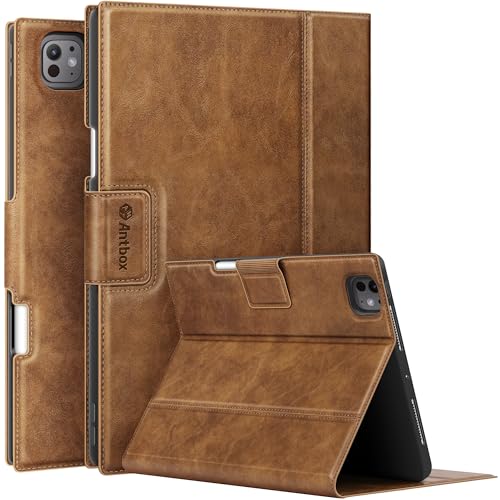 Antbox for iPad Pro 13 Inch Case M5 2025/M4 2024, Built-in Pencil Holder, Supports Pencil Pro/(USB-C), Auto Sleep/Wake Function PU Leather (Brown) - Image 1
