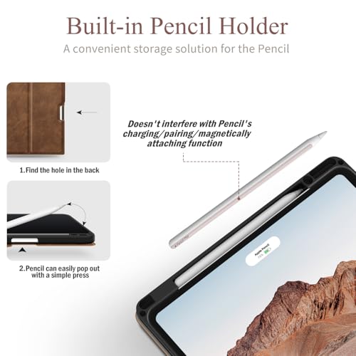 Antbox for iPad Pro 13 Inch Case M5 2025/M4 2024, Built-in Pencil Holder, Supports Pencil Pro/(USB-C), Auto Sleep/Wake Function PU Leather (Brown) - Image 4