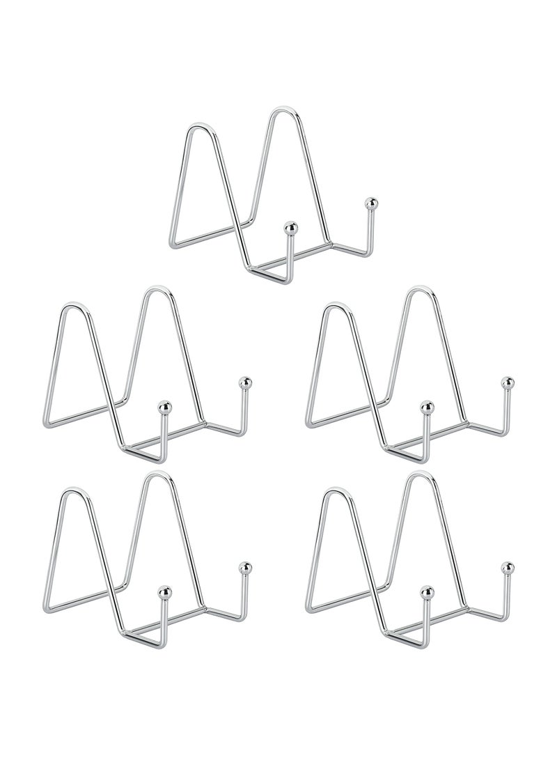 Set of 5 Silver Metal Plate Holders Stylish Display Easel for Photos and Decorative Plates 3 Inch  - Image 1