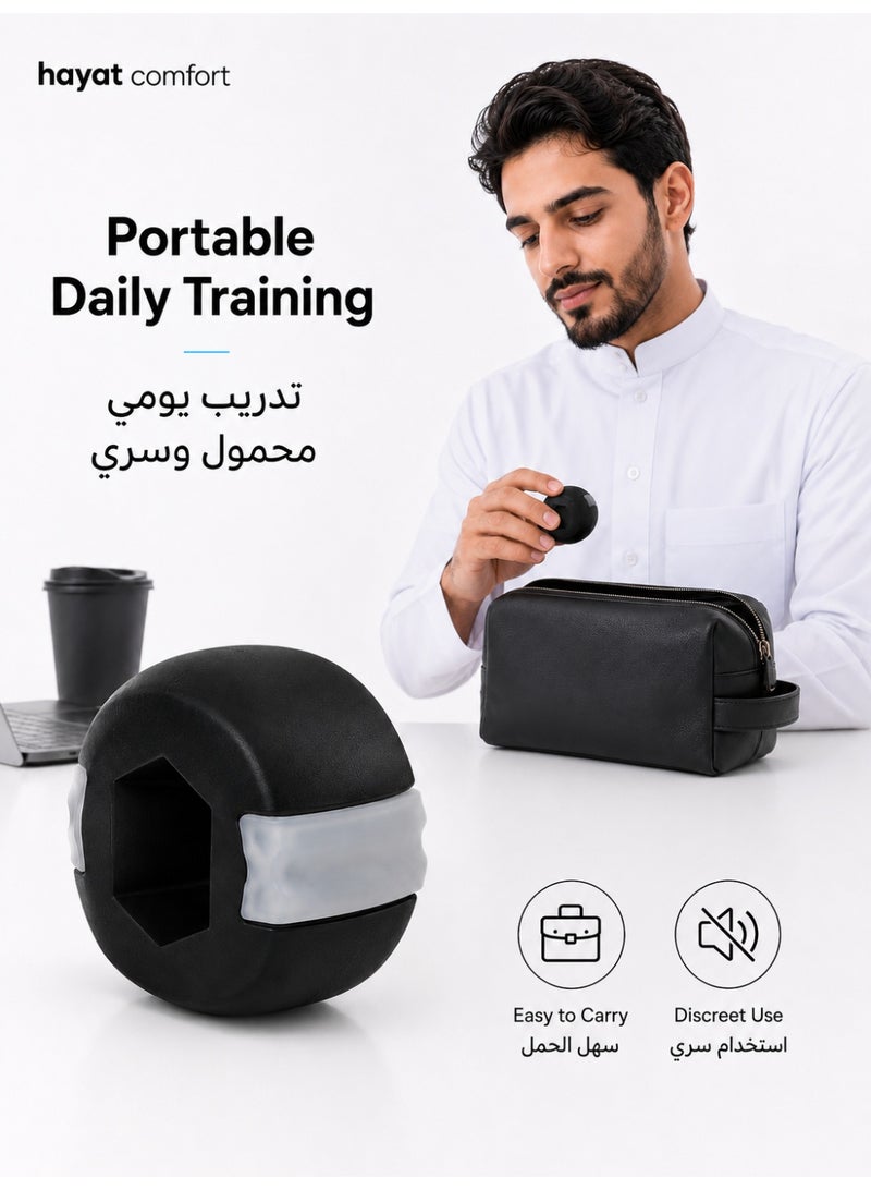 حياة كومفورت جهاز تمرين الفك، أداة سوداء من السيليكون لتدريب عضلات الفك، جهاز تمارين خط الفك وعضلات الوجه للاستخدام في المنزل والمكتب والنادي والسفر، للرجال والنساء، أسود - Image 2