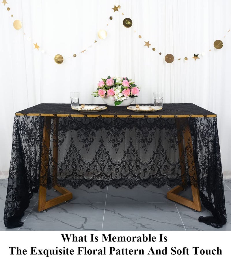 Partisout Black Lace Tablecloth Rectangular 60x120 Rectangle Scalloped for Lace Tablecloths 120 Wedding Table Cover Romantic Party Tablecloth Flower Oblong - Image 3
