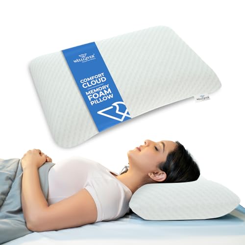 WELLGIVER Ergonomic Memory Foam Pillow for Neck Pain | 2 Years Warranty | 21 x 14 x 4.5 Inch | Orthopedic Pillow for Side Sleeping | Removable Washable Jacquard White Cover | Pack of 1 - Image 1
