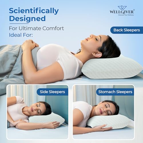 WELLGIVER Ergonomic Memory Foam Pillow for Neck Pain | 2 Years Warranty | 21 x 14 x 4.5 Inch | Orthopedic Pillow for Side Sleeping | Removable Washable Jacquard White Cover | Pack of 1 - Image 3