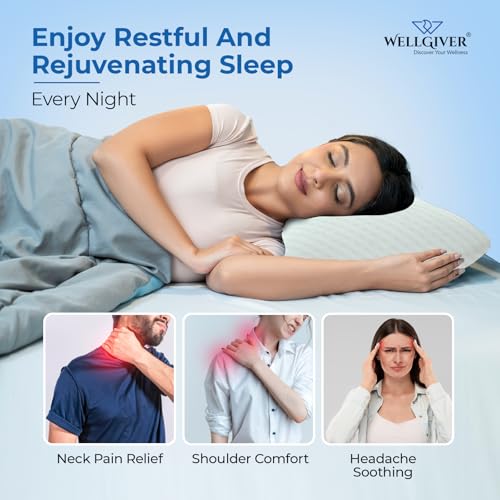 WELLGIVER Ergonomic Memory Foam Pillow for Neck Pain | 2 Years Warranty | 21 x 14 x 4.5 Inch | Orthopedic Pillow for Side Sleeping | Removable Washable Jacquard White Cover | Pack of 1 - Image 4