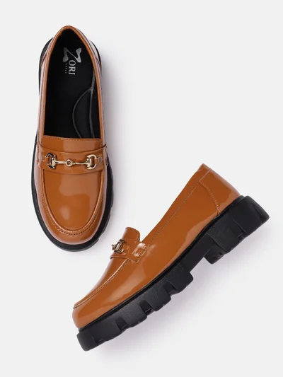 ZORIWORLD Moment Tan Loafers for Women - Embellished Loafers