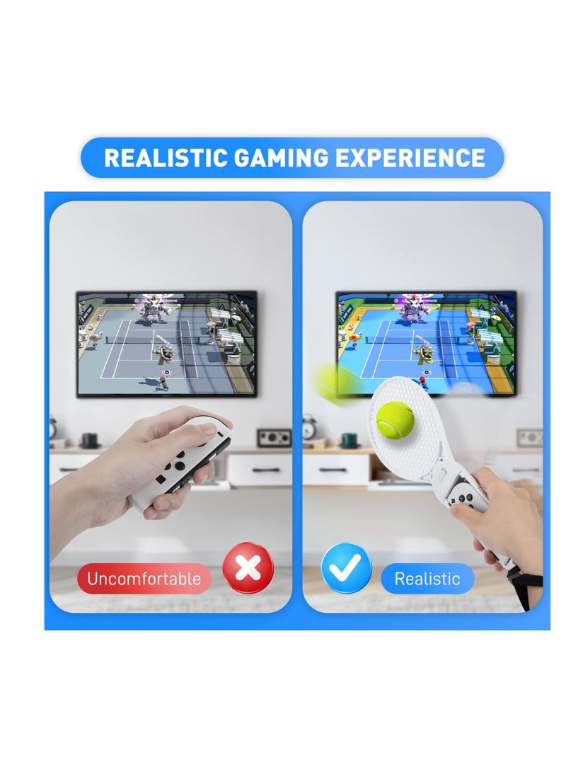 KASTWAVE Detachable Tennis, KASTWAVE Fit for Switch & Switch OLED Joycon Controller Grip with Wrist Strap for Nintendo Switch Sports & Mario Tennis Aces White Accessories Enhance Gaming Experience (2 pack) - Image 2