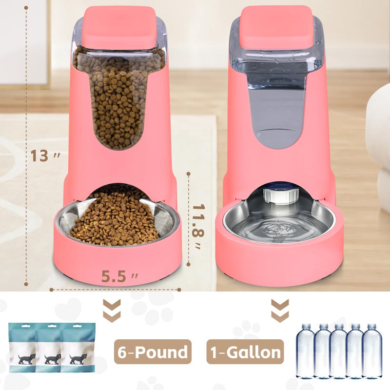 HWONMTE Automatic Cat Feeder and Water Dispenser with Stainless Steel Bowl Dog Gravity Food Feeder and Waterer for Small Medium Pets Puppy Kitten 1 Gallon x 2 - Image 2