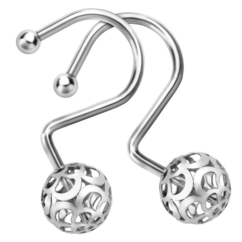 MitoVilla Silver Metal Shower Curtain Rings and Hooks Chrome Metal Hollow Ball Rust Proof Rings for Curtain Liner and Bathroom Shower Rod Accessories