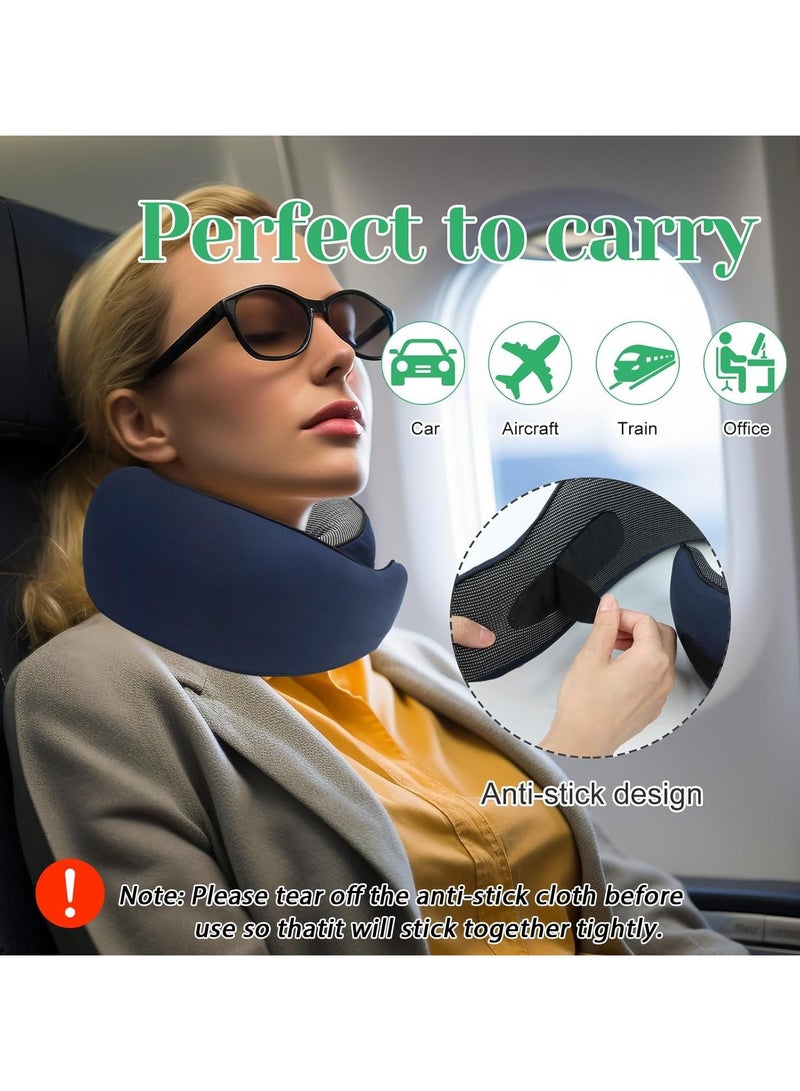 ELFSA Memory Cotton Travel Neck Pillow for Adults Adjustable Ergonomic Airplane Neck Cushion with Ear Plugs Eye Mask and Carry Bag Comfortable Travel Accessory for Flight and Outdoor Use Blue - Image 5