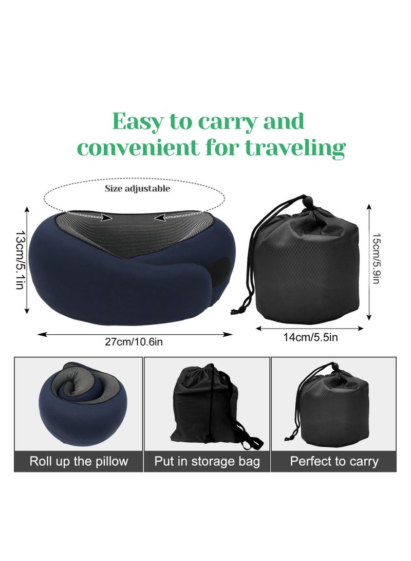 ELFSA Memory Cotton Travel Neck Pillow for Adults Adjustable Ergonomic Airplane Neck Cushion with Ear Plugs Eye Mask and Carry Bag Comfortable Travel Accessory for Flight and Outdoor Use Blue - Image 2
