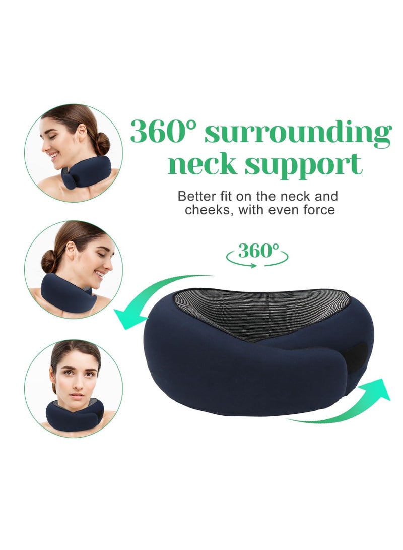 ELFSA Memory Cotton Travel Neck Pillow for Adults Adjustable Ergonomic Airplane Neck Cushion with Ear Plugs Eye Mask and Carry Bag Comfortable Travel Accessory for Flight and Outdoor Use Blue - Image 3