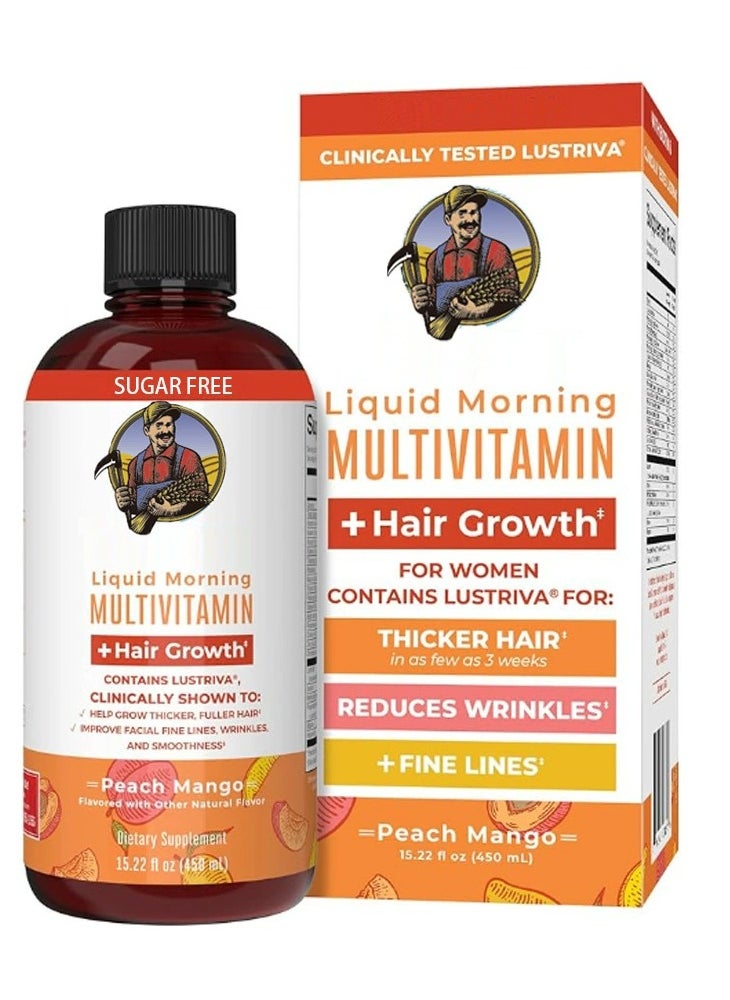 Sugar Free - Liquid Multivitamin Lustriva® Hair Growth for Women| Biotin 10000mcg | Vitamin D, B |Clinically Tested for Thicker Hair, Wrinkles, Fine Lines, Skin Care| Ages 18 | 15.22 Fl Oz - Image 1