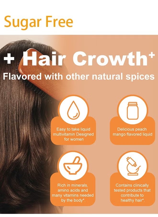 Sugar Free - Liquid Multivitamin Lustriva® Hair Growth for Women| Biotin 10000mcg | Vitamin D, B |Clinically Tested for Thicker Hair, Wrinkles, Fine Lines, Skin Care| Ages 18 | 15.22 Fl Oz - Image 1
