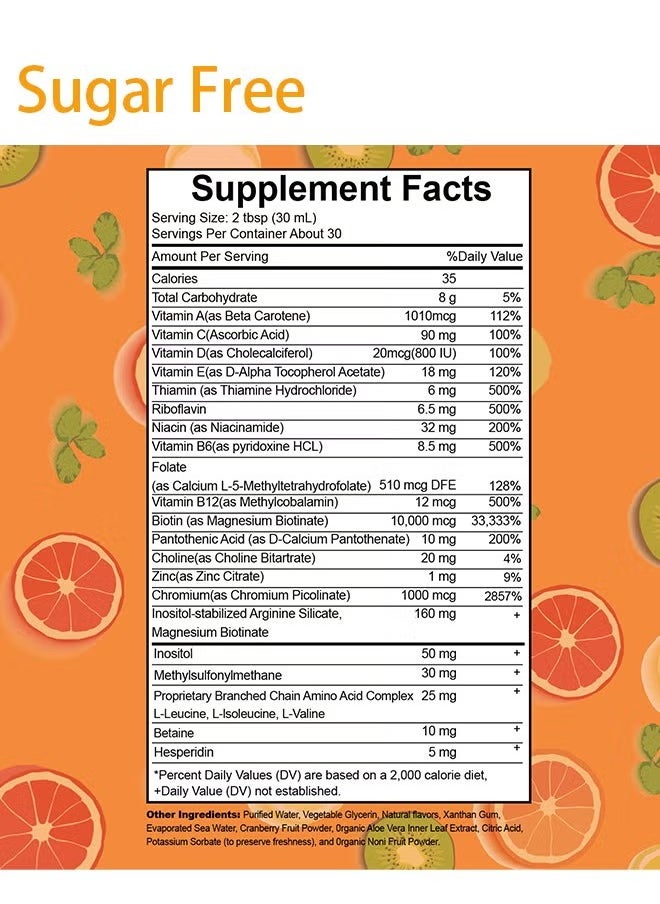 Sugar Free - Liquid Multivitamin Lustriva® Hair Growth for Women| Biotin 10000mcg | Vitamin D, B |Clinically Tested for Thicker Hair, Wrinkles, Fine Lines, Skin Care| Ages 18 | 15.22 Fl Oz - Image 1