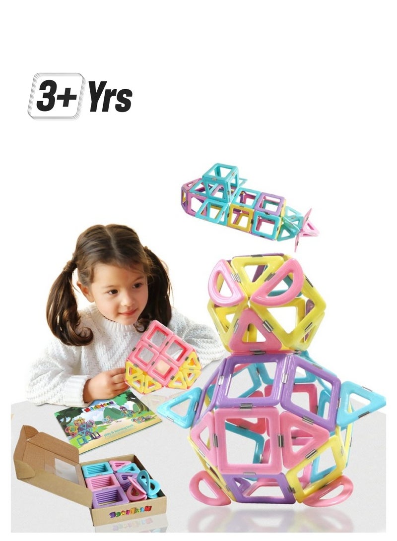 Magblock 52 Pieces Magnetic Building Blocks Set For Kids Toddlers Pastel Magnetic Tiles Toys Macaron Magnetic Blocks Presents For 3 4 5 Year Old Girls And Boys Kids Magnets. - Image 1