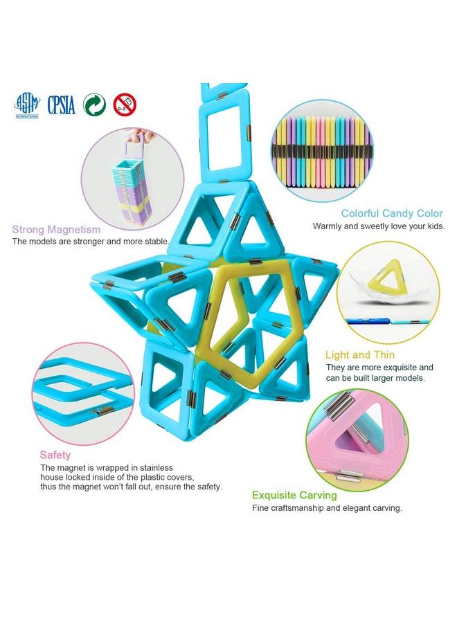 Magblock 52 Pieces Magnetic Building Blocks Set For Kids Toddlers Pastel Magnetic Tiles Toys Macaron Magnetic Blocks Presents For 3 4 5 Year Old Girls And Boys Kids Magnets. - Image 3