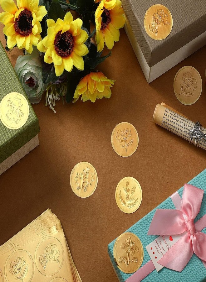 Xfopz 250 Pieces Flower Style Gold Embossed Envelope Seals Stickers Adhesive Seal Stickers Vintage Embossed Foil Certificate Seal Plant DIY Labels for Wedding Invitations Envelopes - Image 5