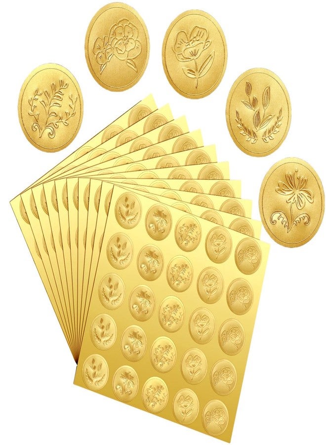 Xfopz 250 Pieces Flower Style Gold Embossed Envelope Seals Stickers Adhesive Seal Stickers Vintage Embossed Foil Certificate Seal Plant DIY Labels for Wedding Invitations Envelopes - Image 1