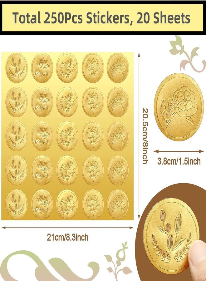 Xfopz 250 Pieces Flower Style Gold Embossed Envelope Seals Stickers Adhesive Seal Stickers Vintage Embossed Foil Certificate Seal Plant DIY Labels for Wedding Invitations Envelopes - Image 2