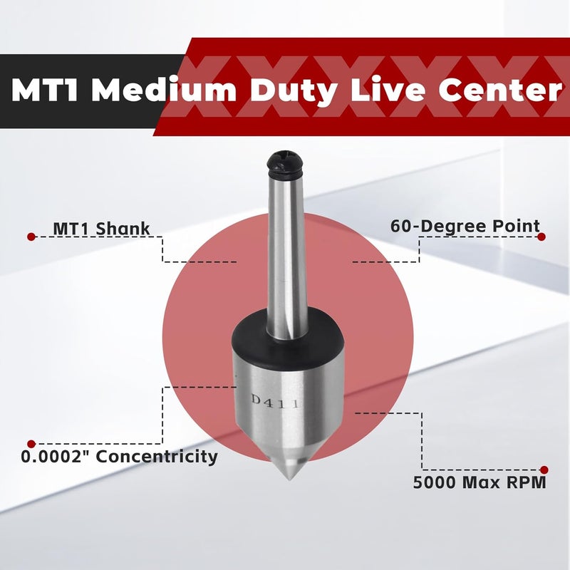 findmall MT1 Medium Duty Live Center 60 Degree Live Tailstock Center Fit for CNC Lathes, Ordinary Manual Lathes and High-Speed Lathes - Image 4