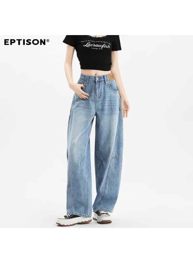 EPTISON Yipintiancheng High-waist Denim Curved Blade Pants Women Autumn Thin Retro Loose Straight-leg Slimming Draped Wide-leg Trousers - Image 1