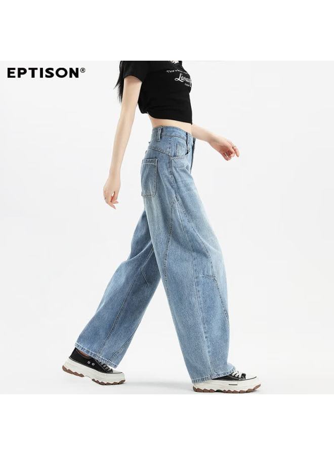 EPTISON Yipintiancheng High-waist Denim Curved Blade Pants Women Autumn Thin Retro Loose Straight-leg Slimming Draped Wide-leg Trousers - Image 4