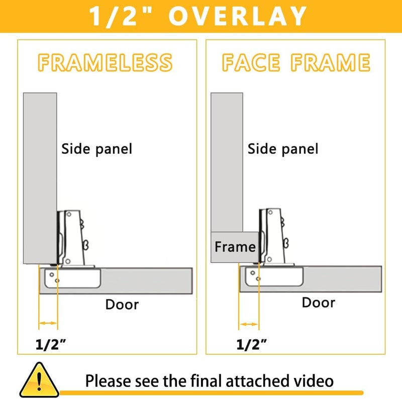 KONIGEEHRE 2 Pack Soft Close Cabinet Door Hinges for 1/2" Partial Overlay Cupboard, 100 Degree Opening Angel, Stainless Concealed Kitchen Cabinet Hinges with Mounting Screws and Manual - Image 2