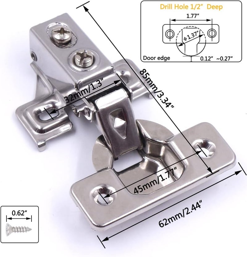 KONIGEEHRE 2 Pack Soft Close Cabinet Door Hinges for 1/2" Partial Overlay Cupboard, 100 Degree Opening Angel, Stainless Concealed Kitchen Cabinet Hinges with Mounting Screws and Manual - Image 3