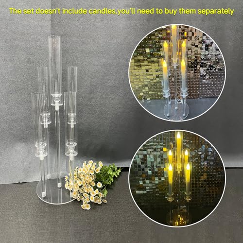 Cherocito 4 Set 5 Arms Acrylic Candelabra Centerpieces for Wedding Table Decorations,Clear Candlesticks Holder with Acrylic Shade for Valentine's Day Dinner Party Fireplace Gift Fit LED Candle - Image 4