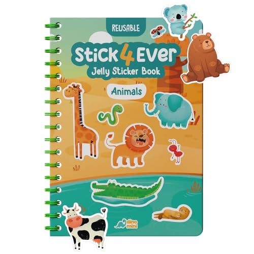 DINO MINI Stick4Ever Jelly Sticker Book for Kids Waterproof Easy to Clean Reusable Sticker Book for Toddlers Reusable Road Trip Activities for Kids Stocking Stuffers for Toddlers Animals - Image 1