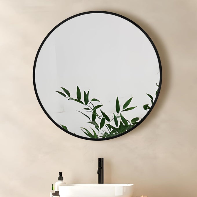ALUMINIUM FRAME MIRROR FOR WALLBATHROOM MIRRORROUND MIRROR FOR BATHROOMWALL MOUNT MIRROR FOR BEDROOMDRESSING ROOMLIVING ROOMENTRYWAY SHATTERPROOF MIRROR 24 INCH MATT BLACK