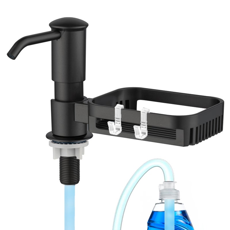 HAPPUP Soap Dispenser for Kitchen Sink, Built in Soap Dispenser Pump with Sponge Holder, Under Counter Black ABS Pump Head with 38" Extension Tube Kit, Good Suction Power (Black) - Image 1