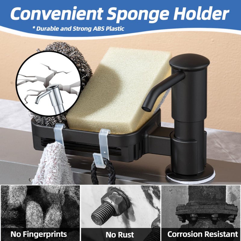 HAPPUP Soap Dispenser for Kitchen Sink, Built in Soap Dispenser Pump with Sponge Holder, Under Counter Black ABS Pump Head with 38" Extension Tube Kit, Good Suction Power (Black) - Image 4