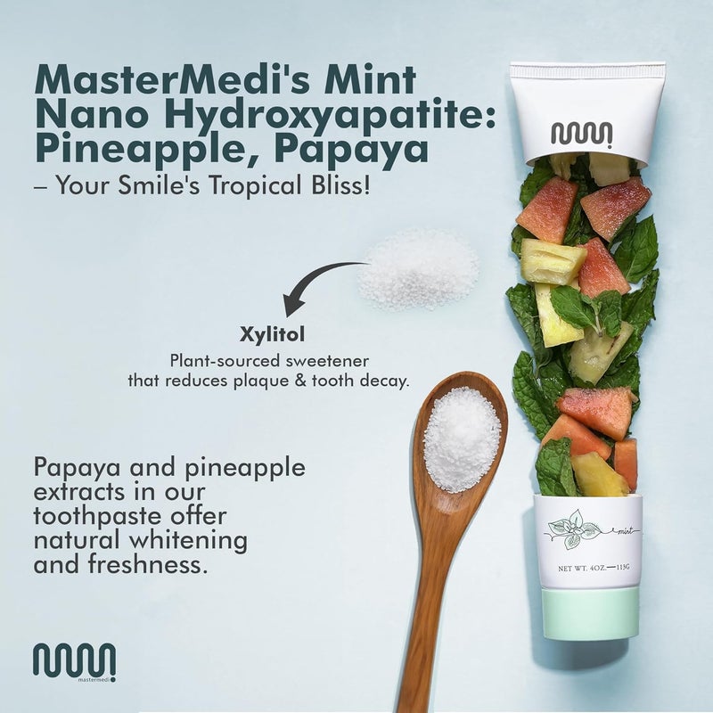 MasterMedi Nano Hydroxyapatite Toothpaste Inspired by 10 nHA Formulas FluorideFree Whitening Sensitive Teeth Care Enamel Support SLS Free Xylitol Magic Mint 4 Oz Pack of 3 - Image 2