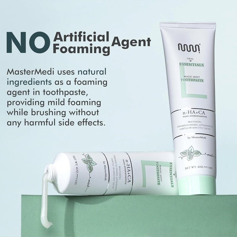 MasterMedi Nano Hydroxyapatite Toothpaste Inspired by 10 nHA Formulas FluorideFree Whitening Sensitive Teeth Care Enamel Support SLS Free Xylitol Magic Mint 4 Oz Pack of 3 - Image 3