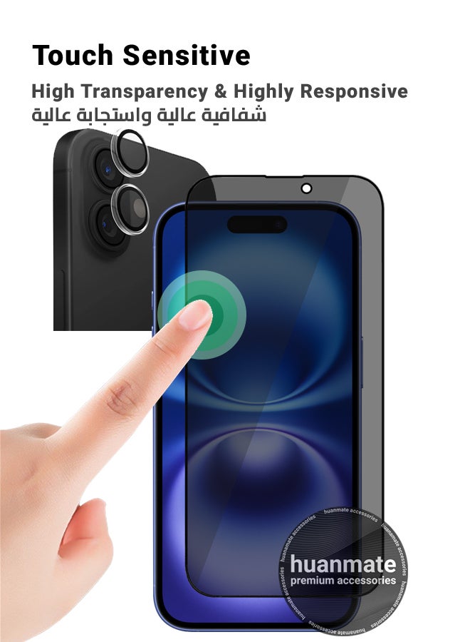 huanmate 2 in 1 Apple iPhone 16 Protection Pack - Anti-Peeping Privacy Glass Screen Protector & Camera Lens Protector, Premium Edge-to-Edge, High Transparency, Anti-Explosion, Easy Installation - Image 3