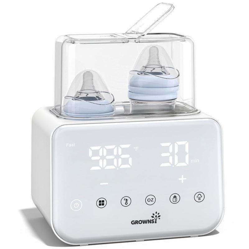 GROWNSY Baby Bottle Warmer Grownsy 10in1 Fast Bottle Warmer Accurate Temp Control with LCD Display Timer Defrost Sterilizing Keep 24H Double Bottle Warmer for Breastmilk Formula Heat Baby Food 