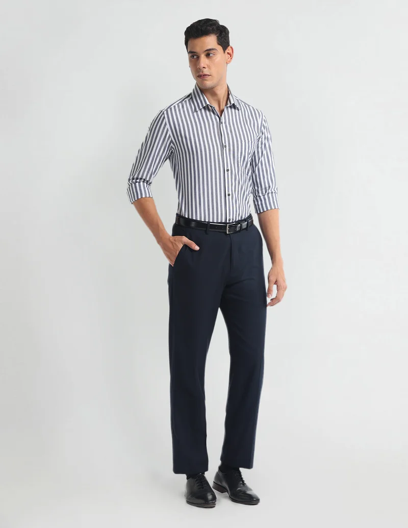 Arrow Navy Vertical Stripe Slim Fit Shirt for Men | Best Price UAE