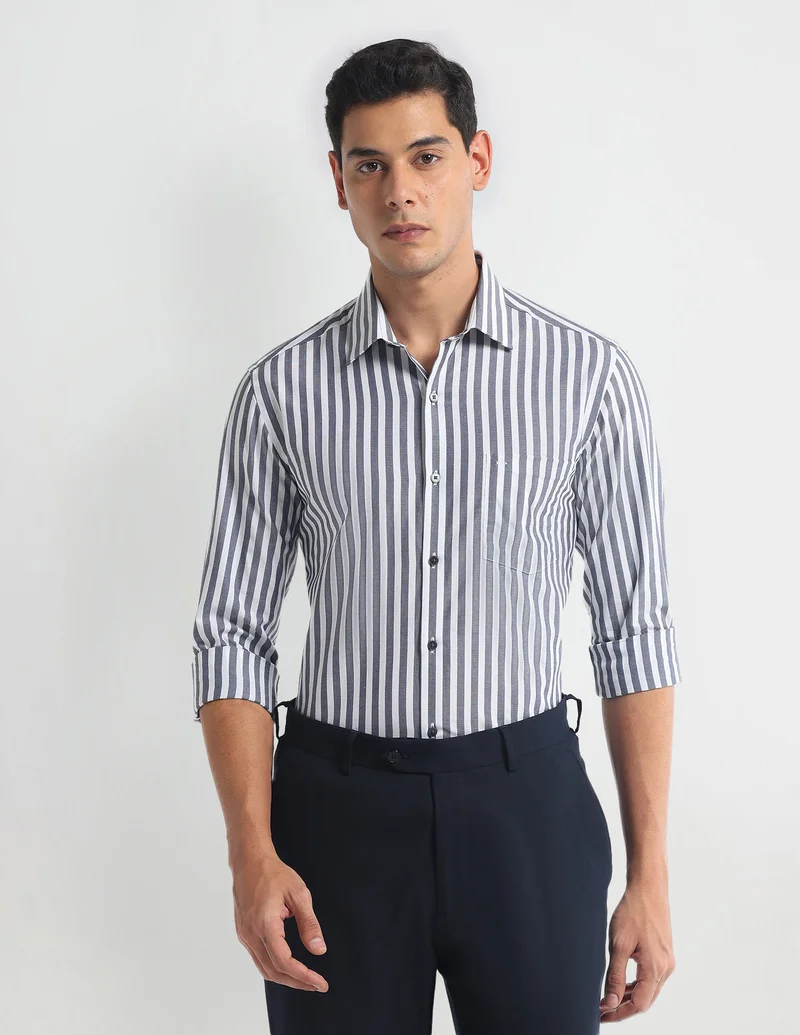 Arrow Navy Vertical Stripe Slim Fit Shirt for Men | Best Price UAE