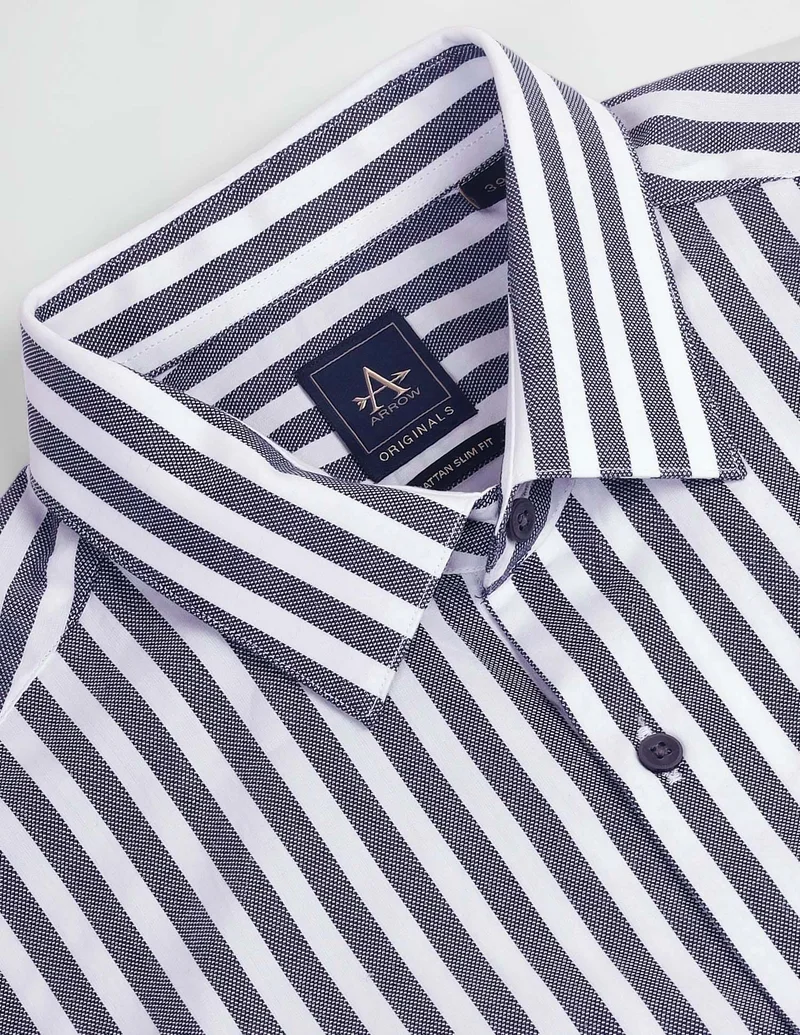 Arrow Navy Vertical Stripe Slim Fit Shirt for Men | Best Price UAE