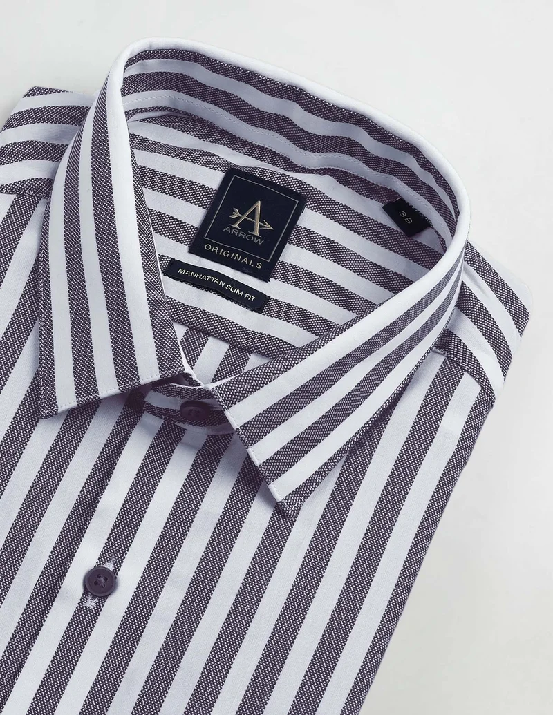 Arrow Navy Vertical Stripe Slim Fit Shirt for Men | Best Price UAE