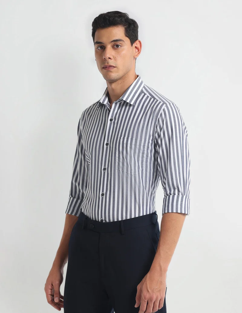 Arrow Navy Vertical Stripe Slim Fit Shirt for Men | Best Price UAE