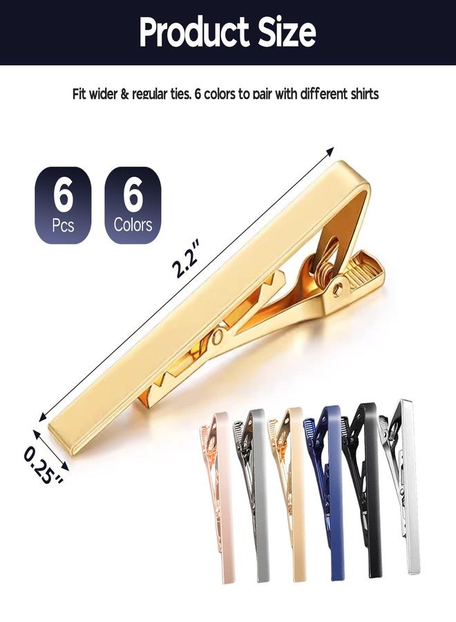 Perusiaw 6 Pcs Tie Clips for Men, 6 Classic Colors Upgrade Tie Bar, Non-Slip Tie Clip for Father, Husband, Business, Wedding, Anniversary & Everyday Wear - Image 2