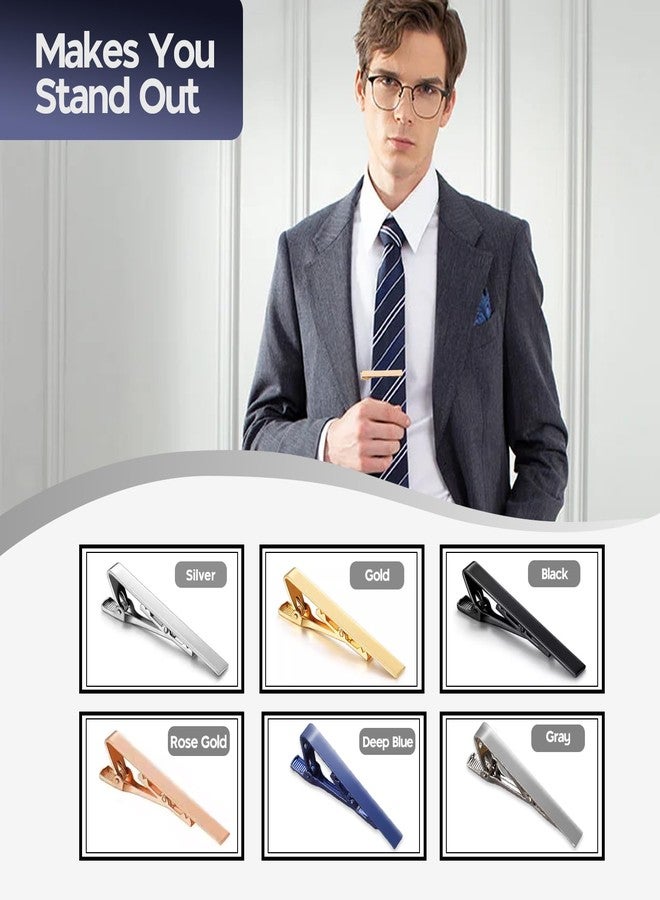 Perusiaw 6 Pcs Tie Clips for Men, 6 Classic Colors Upgrade Tie Bar, Non-Slip Tie Clip for Father, Husband, Business, Wedding, Anniversary & Everyday Wear - Image 4