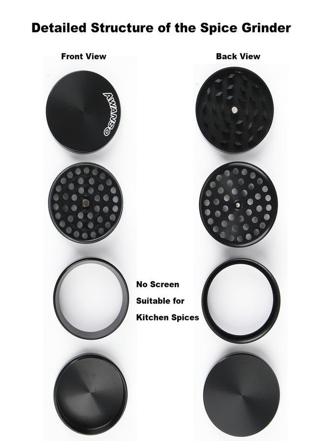 AWANSO 2" Grinder for Kitchen Spices, 3-Piece 4-Part Design, Screen-Free, Durable Zinc Alloy, Black - Image 3