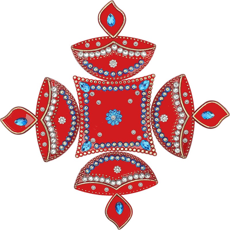 Aditri Creation Decorative Floor Rangoli Diya Designer Reusable Small Acrylic Rangoli Indian Traditional Festival Laxmi Poojan New Year Decorations Home Decor for Home Interior Floor Return Gifts (Size:- 9")(Red) - Image 3