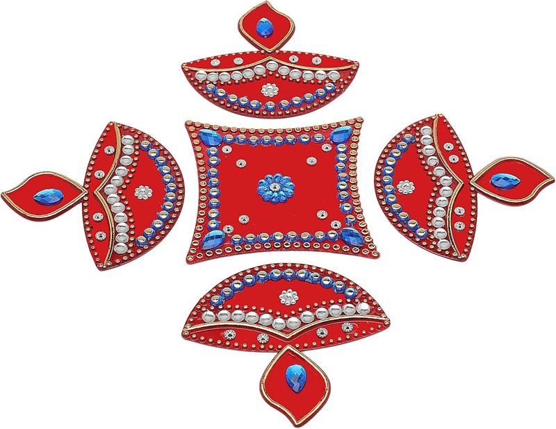 Aditri Creation Decorative Floor Rangoli Diya Designer Reusable Small Acrylic Rangoli Indian Traditional Festival Laxmi Poojan New Year Decorations Home Decor for Home Interior Floor Return Gifts (Size:- 9")(Red) - Image 1