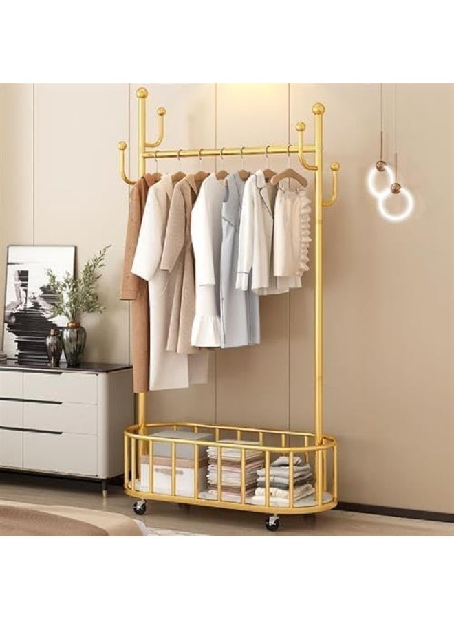 Storage shelf Stand with Clothes Rail and Rolling Coat Rack With Storage Shelf, Hanging Clothes Stand With Hooks For Hats, Drying Rack, Household Space Saving Storage Organizer For Bedroom - Image 1